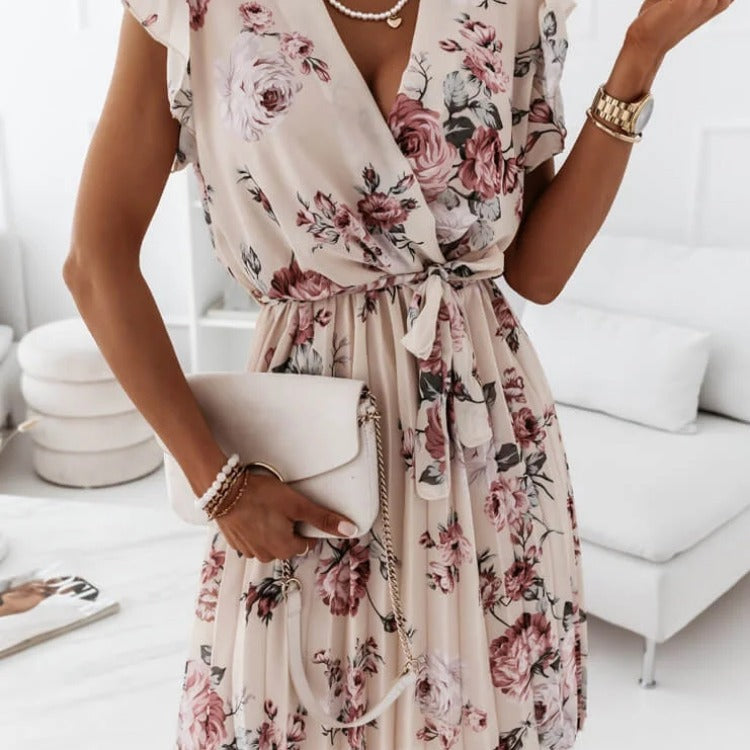 Women's Dress Summer Floating Sleeve Floral Pleated Dresses