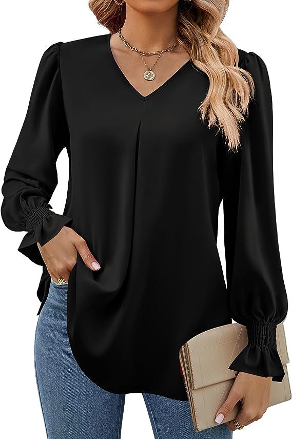 Frauen Farbe Chiffon Hemd Pullover Horn Lange Blusen