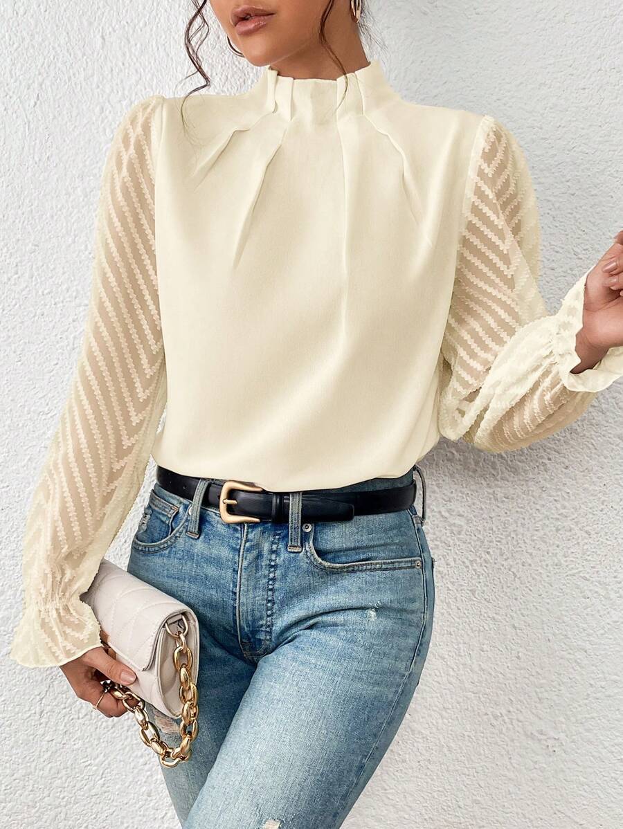 Schöne, gewellte Chiffon-Langarmshirts für Damen mit Nähten