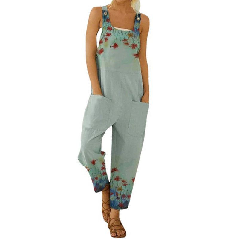 Women's Slouchy Retro Abstract Print Overalls Pants