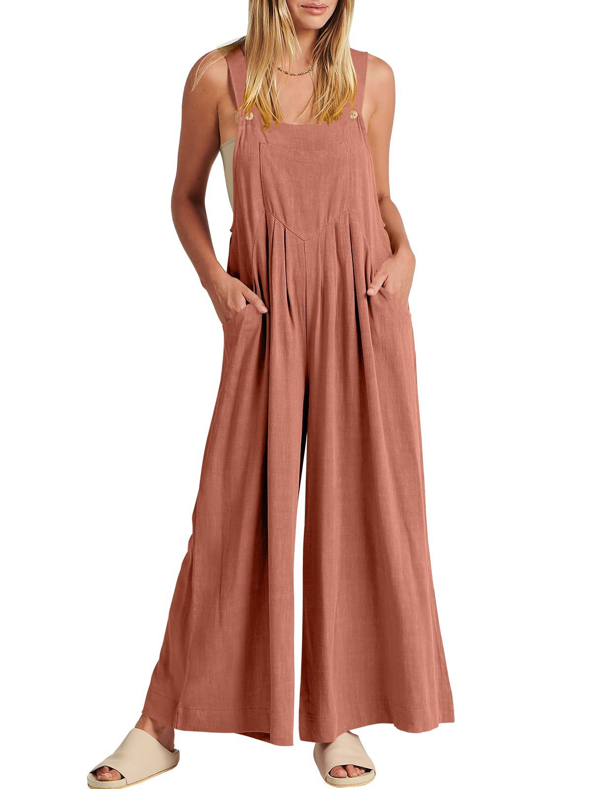 Women's Solid Color Loose Casual Cotton And Jumpsuits