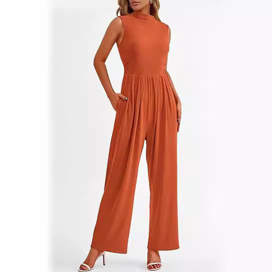 Lässiger, einteiliger, ärmelloser Jumpsuit mit weitem Bein und Gürtel für Damen