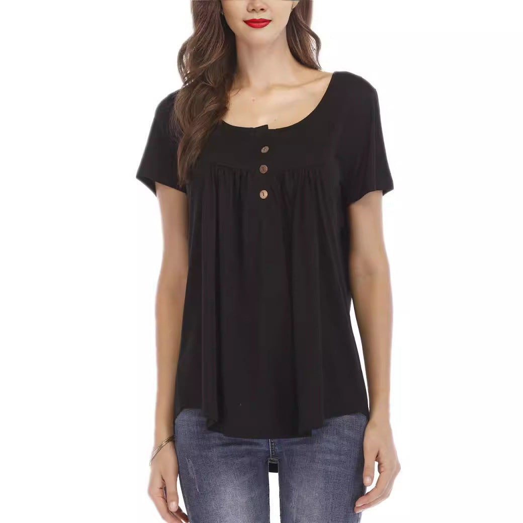 Women's Solid Color Bottoming Shirt Summer Pleating Blouses