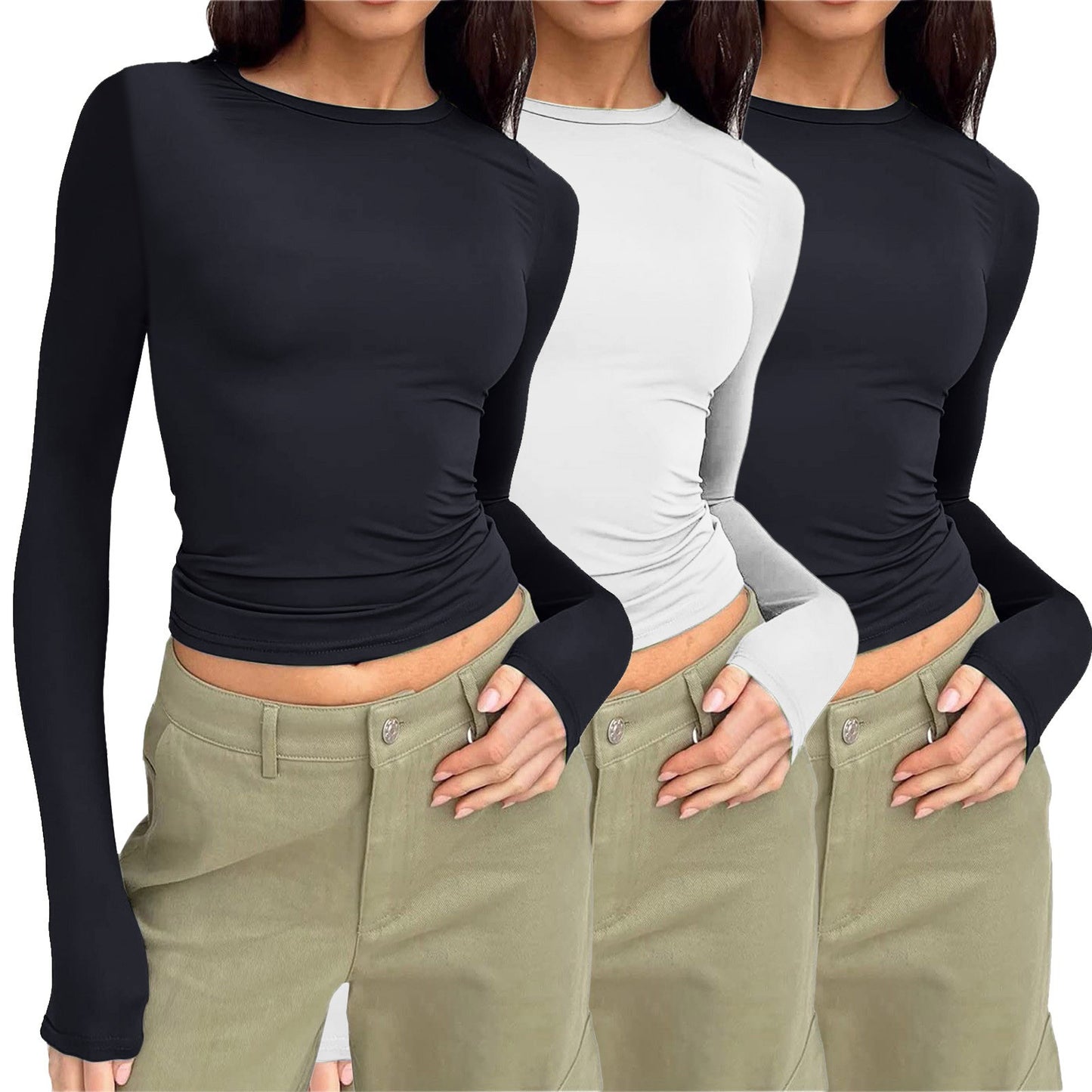 Women's Color Slim Pullover T-shirt Female Street Blouses