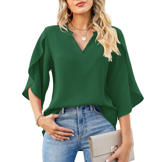 Women's Loose Chiffon Solid Color Shirt Blouses