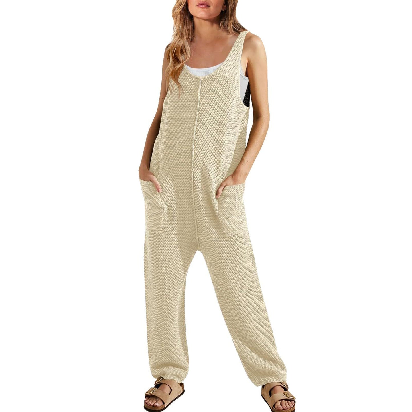 Women's Loose Sleeveless Collar One-piece Trousers Double Jumpsuits