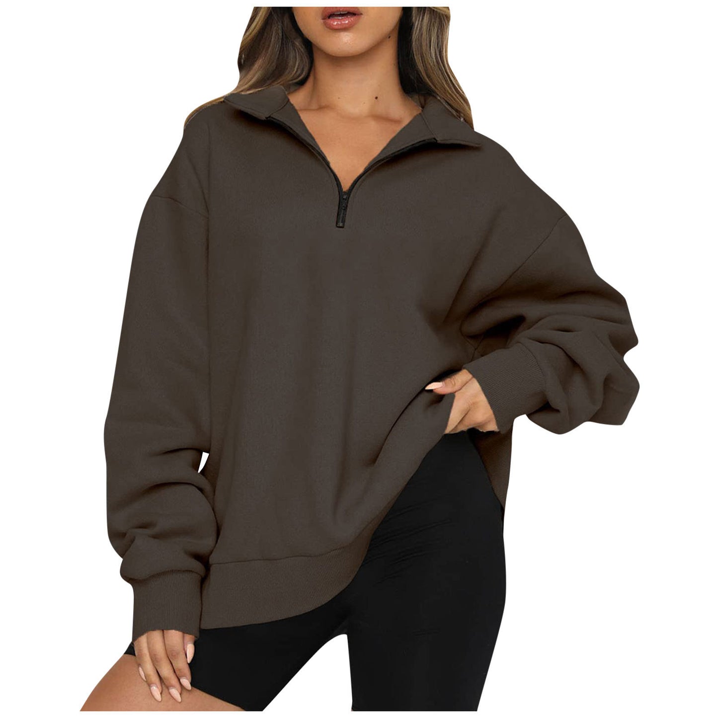 Women's Casual Half Zipper Pullover Long Sleeve Sweaters