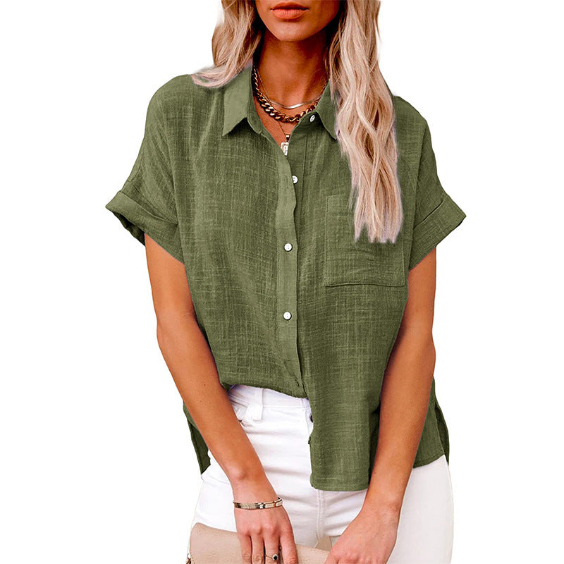 Women's Solid Color Linen Sleeve Casual Loose Shorts