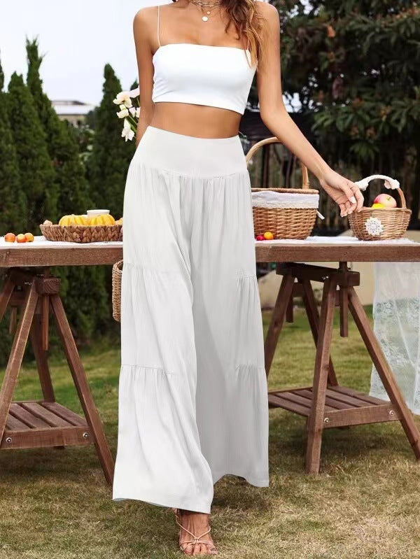 Women's Waist Wide Leg Cotton Linen Stitching Pants