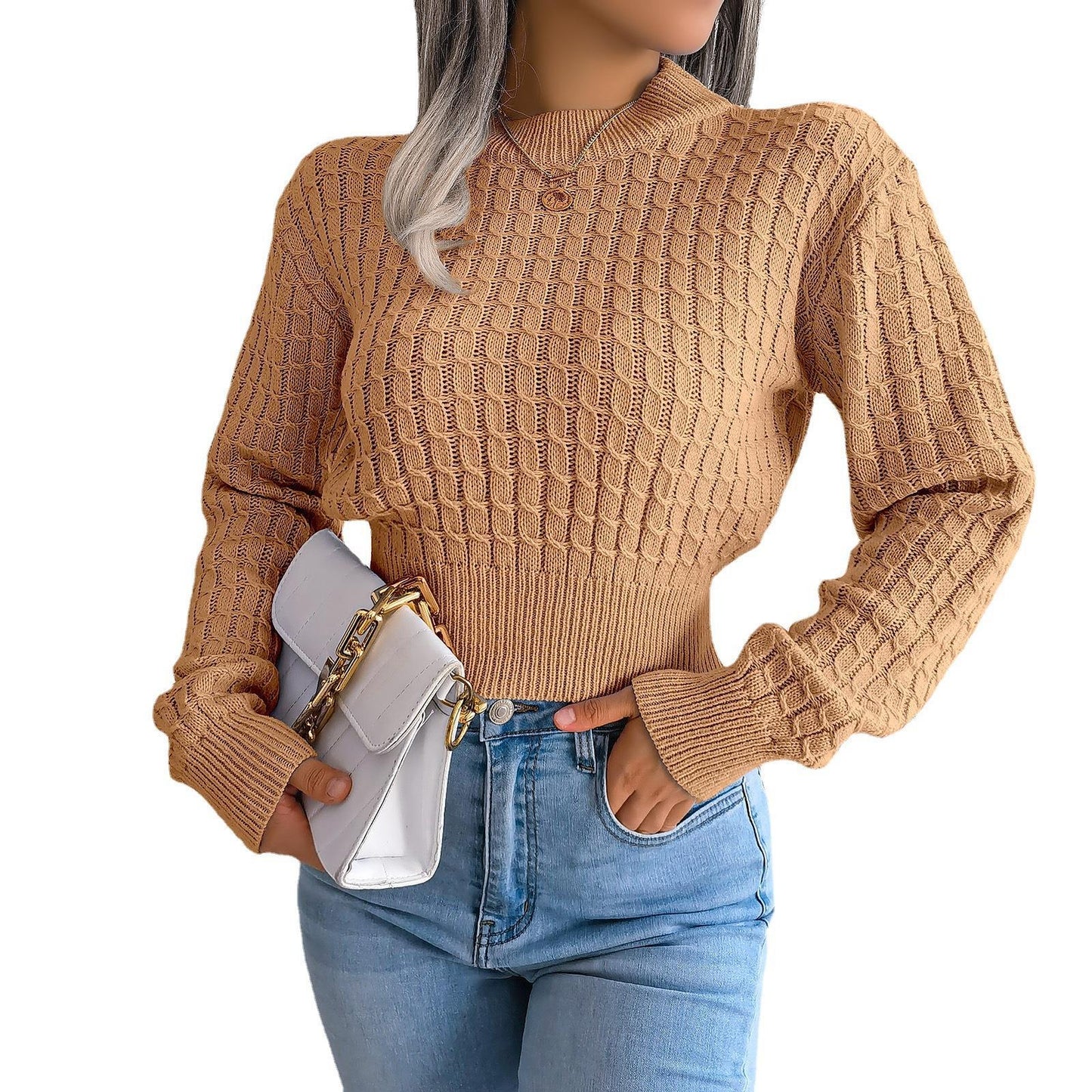 Women's Street Style Twist Long Sleeves Cropped Sweaters