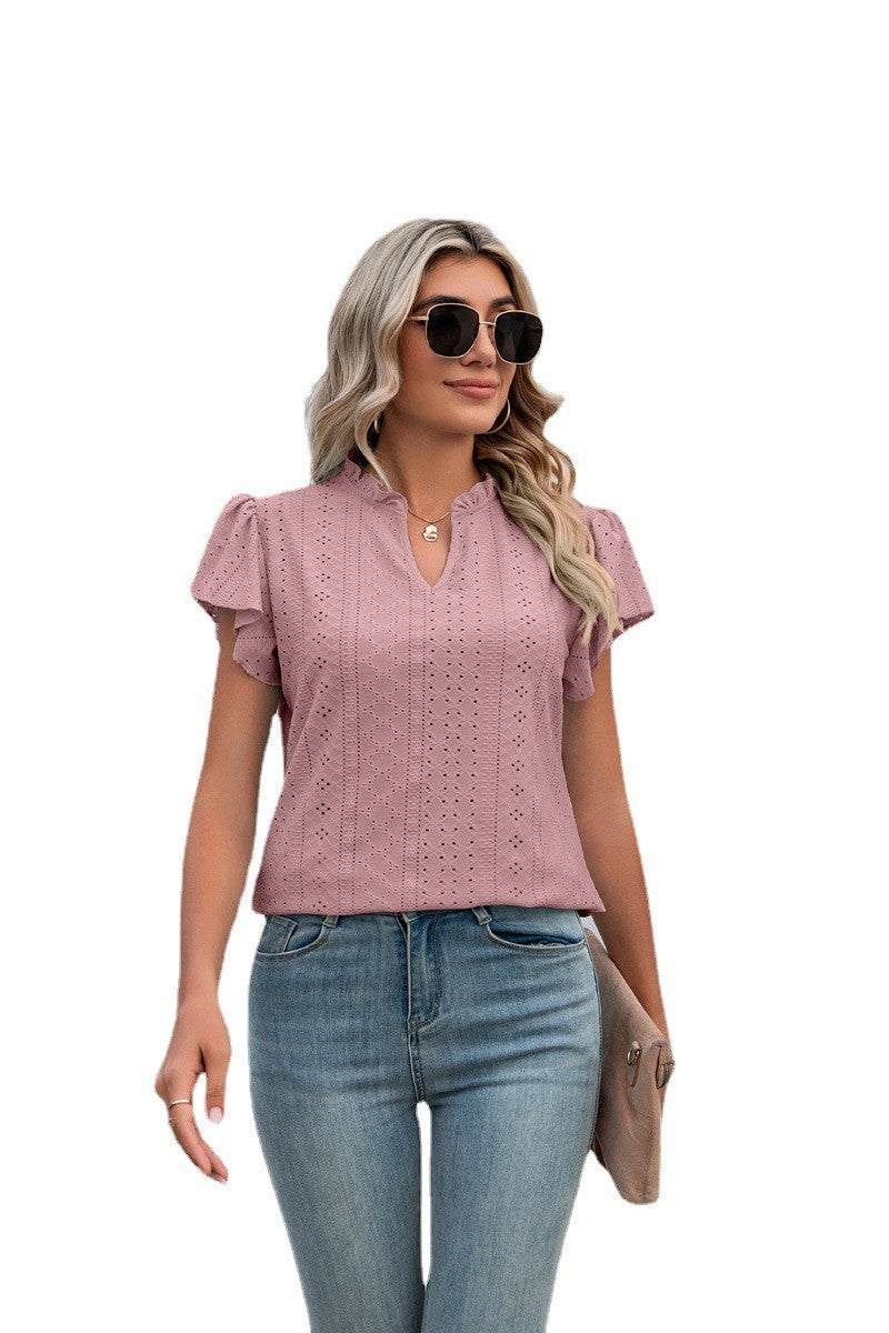 Women's Collar Ruffled Flying Sleeves Loose T-shirt Blouses