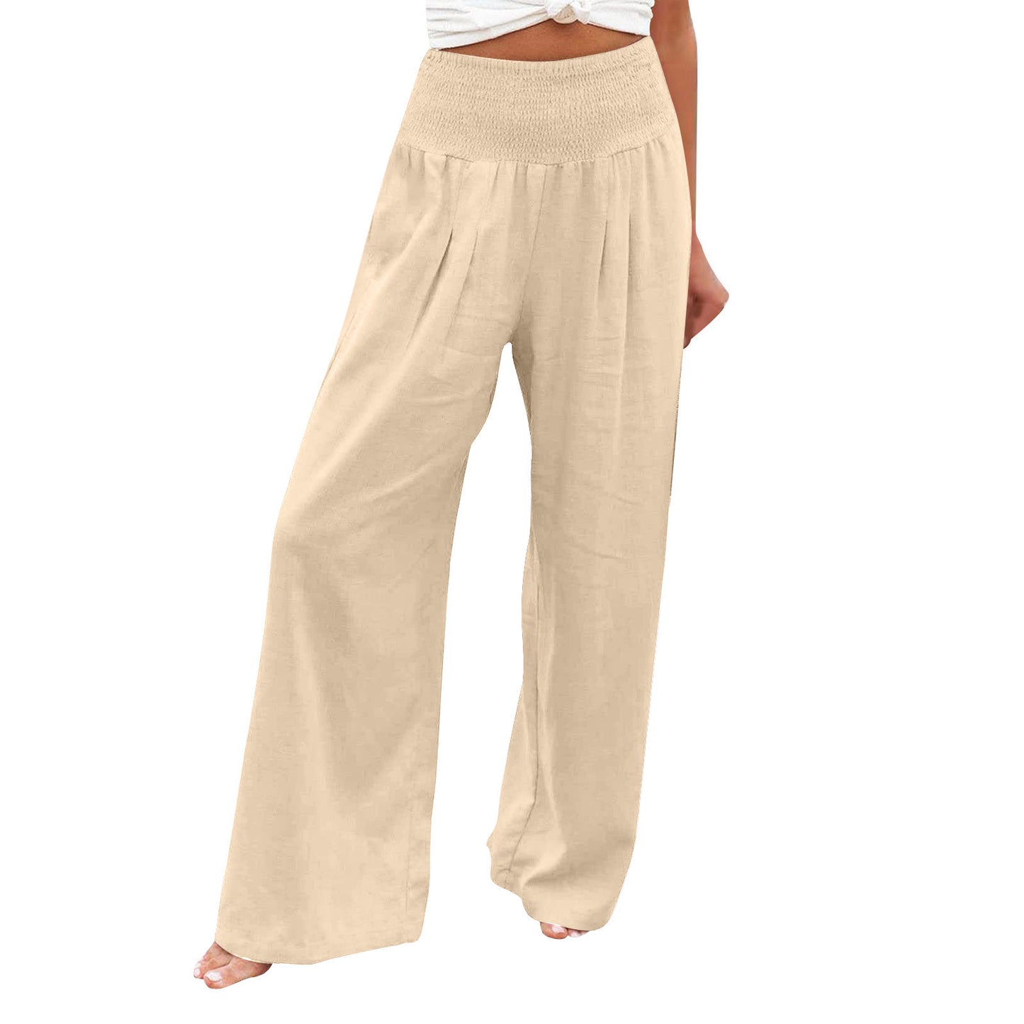 Women's High Waist Casual Wide Leg Cotton Pants