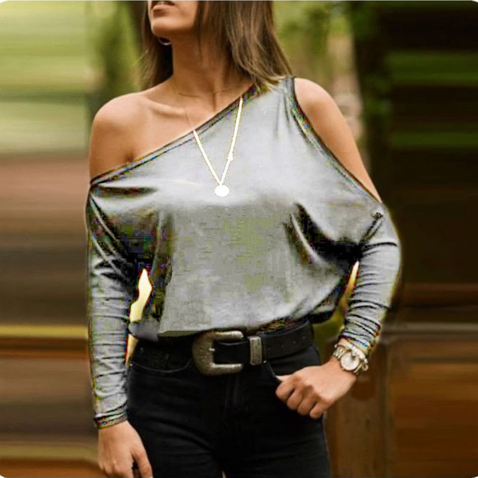 Street Trendy Base Shirt Cold-shoulder Batwing Sleeve Blouses