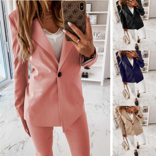 Long Sleeve Solid Color Collar Button Blazers