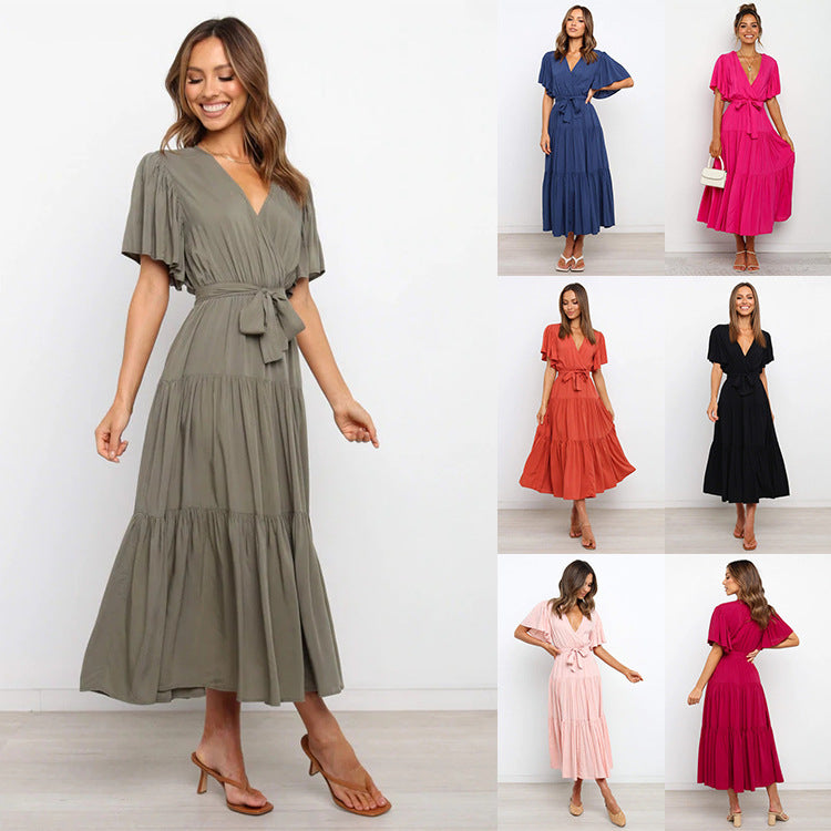 Robe longue à manches imprimées pour femmes, robes bohèmes