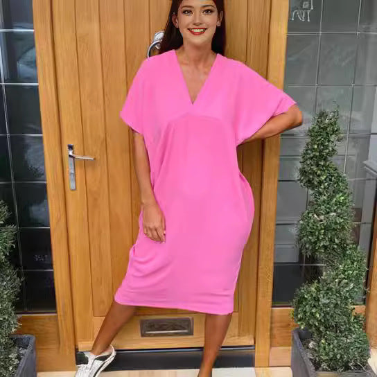 Robe en soie glacée à manches pour femmes, robes de couleur unie