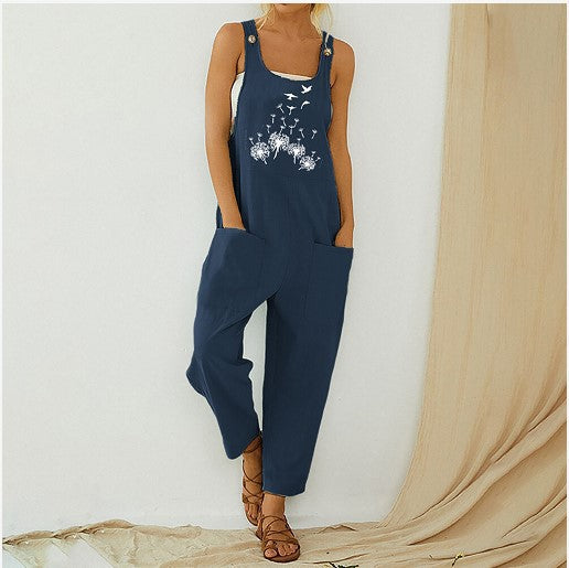 Women's Slouchy Retro Abstract Print Overalls Pants