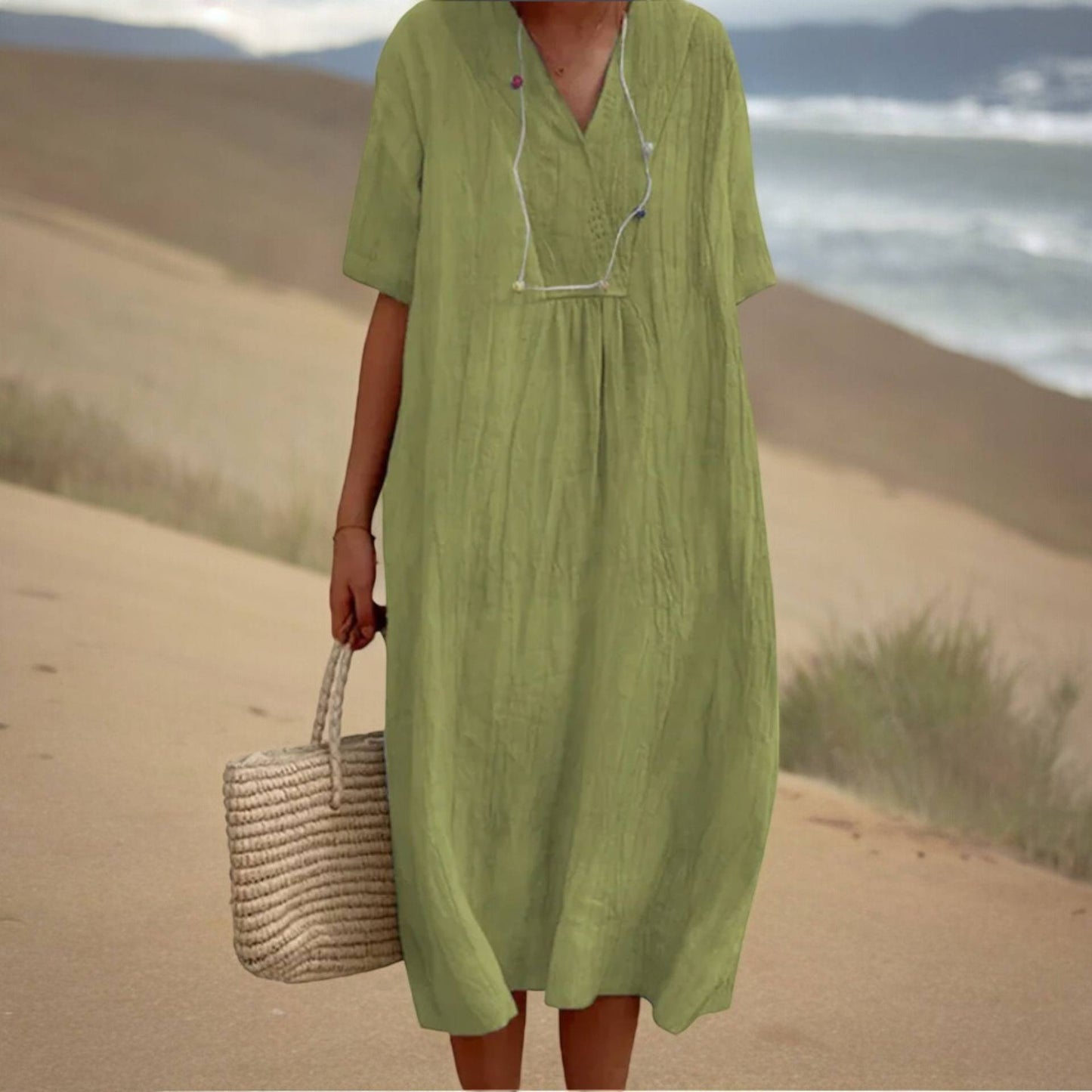 Women's Versatile Casual Solid Color Cotton Linen Dresses