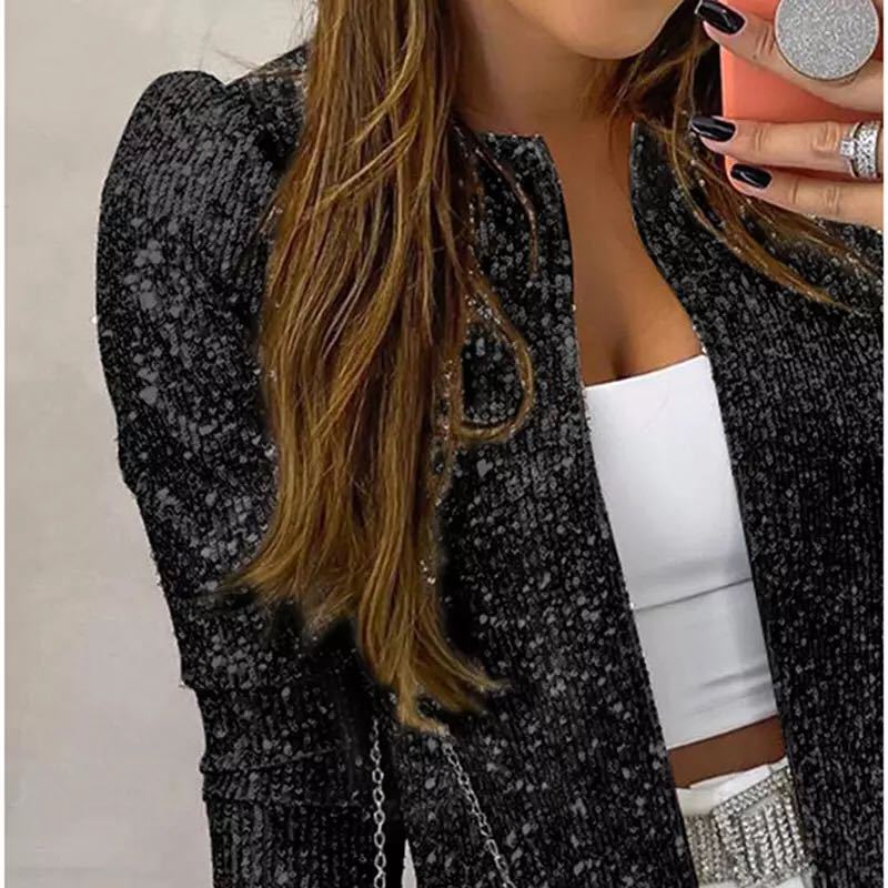 Women's Spring Fashion Collar Color Sequins Casual Coats