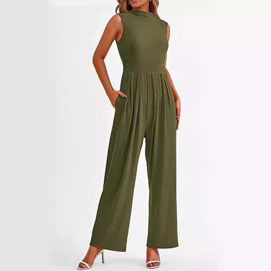 Lässiger, einteiliger, ärmelloser Jumpsuit mit weitem Bein und Gürtel für Damen