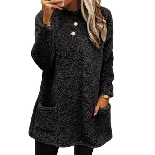 Women's Long Sleeve Pocket Fleece Sweatshirt T-shirt Sweaters