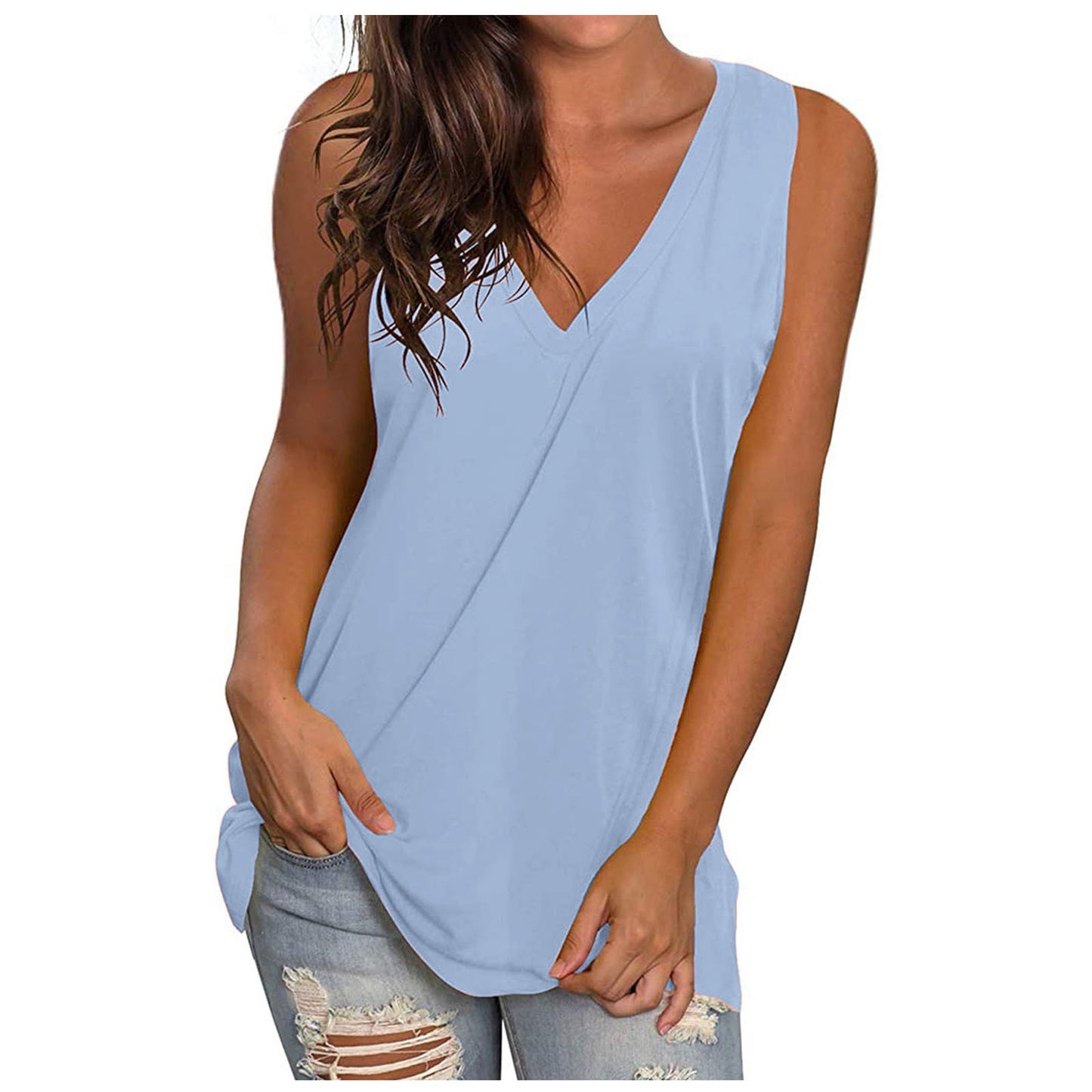 Women's Color Summer Solid Loose Sleeveless T-shirt Tops