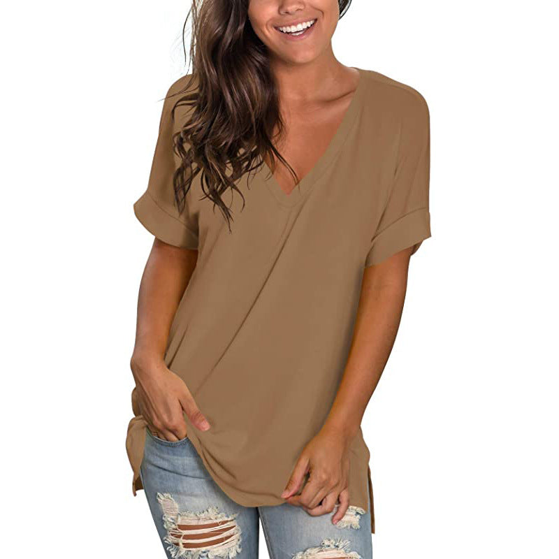 Women's Summer Solid Color Short-sleeved Loose Wear Blouses