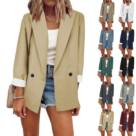 Fashion Solid Color Small Single Long Blazers