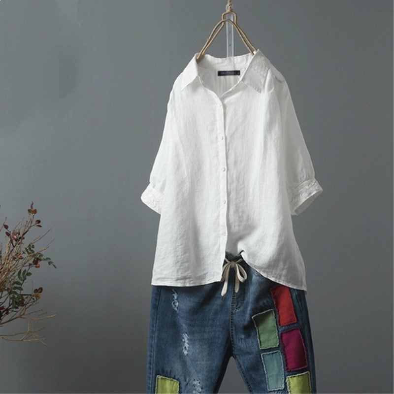 Women's Summer Casual Single-breasted Lapel Short-sleeved Shirt Blouses