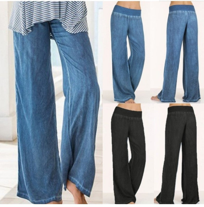 Women's Large Casual Thin Wide Leg Trousers Pants