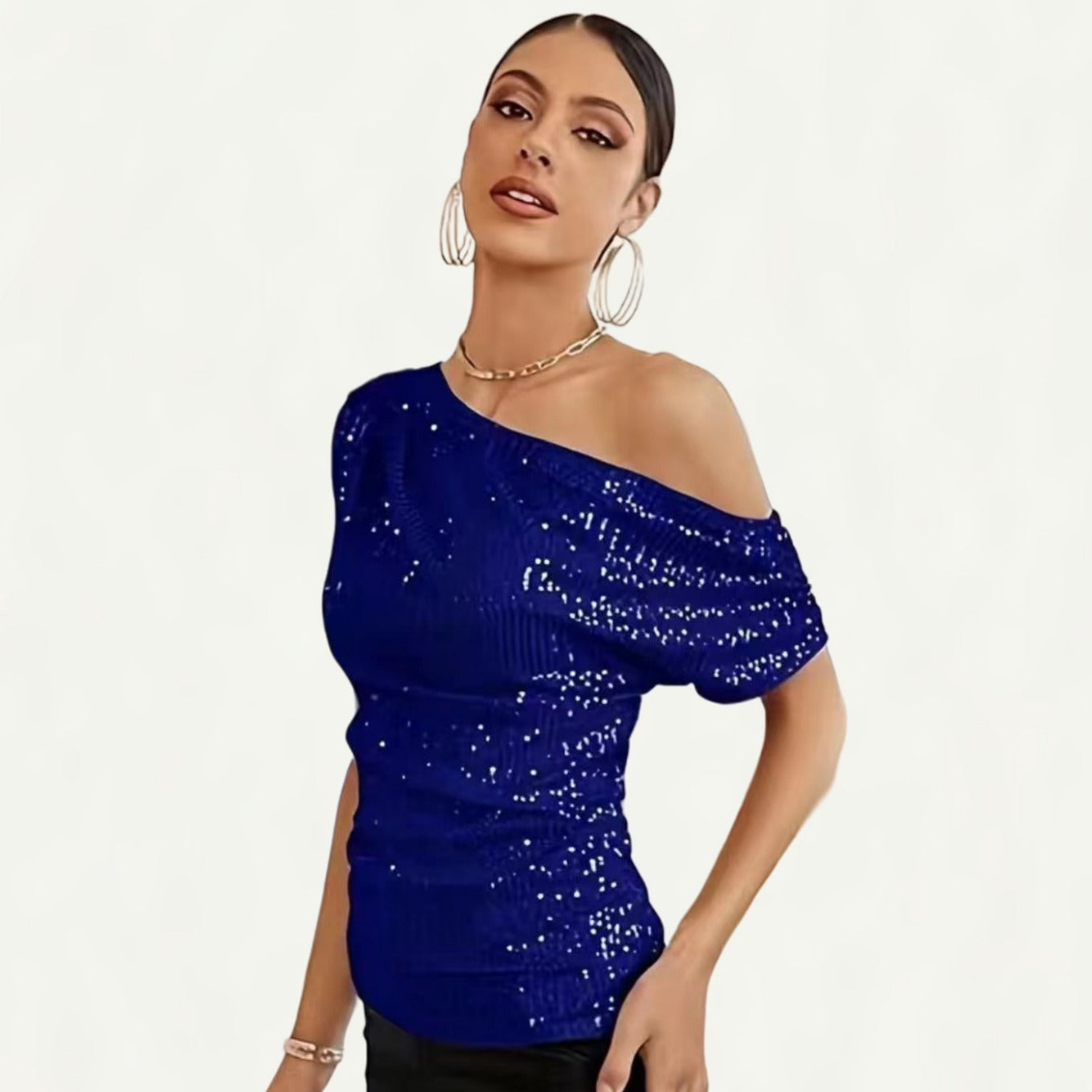 Women's Sequined Glitter Sequin Diagonal Collar Sleeve Shorts