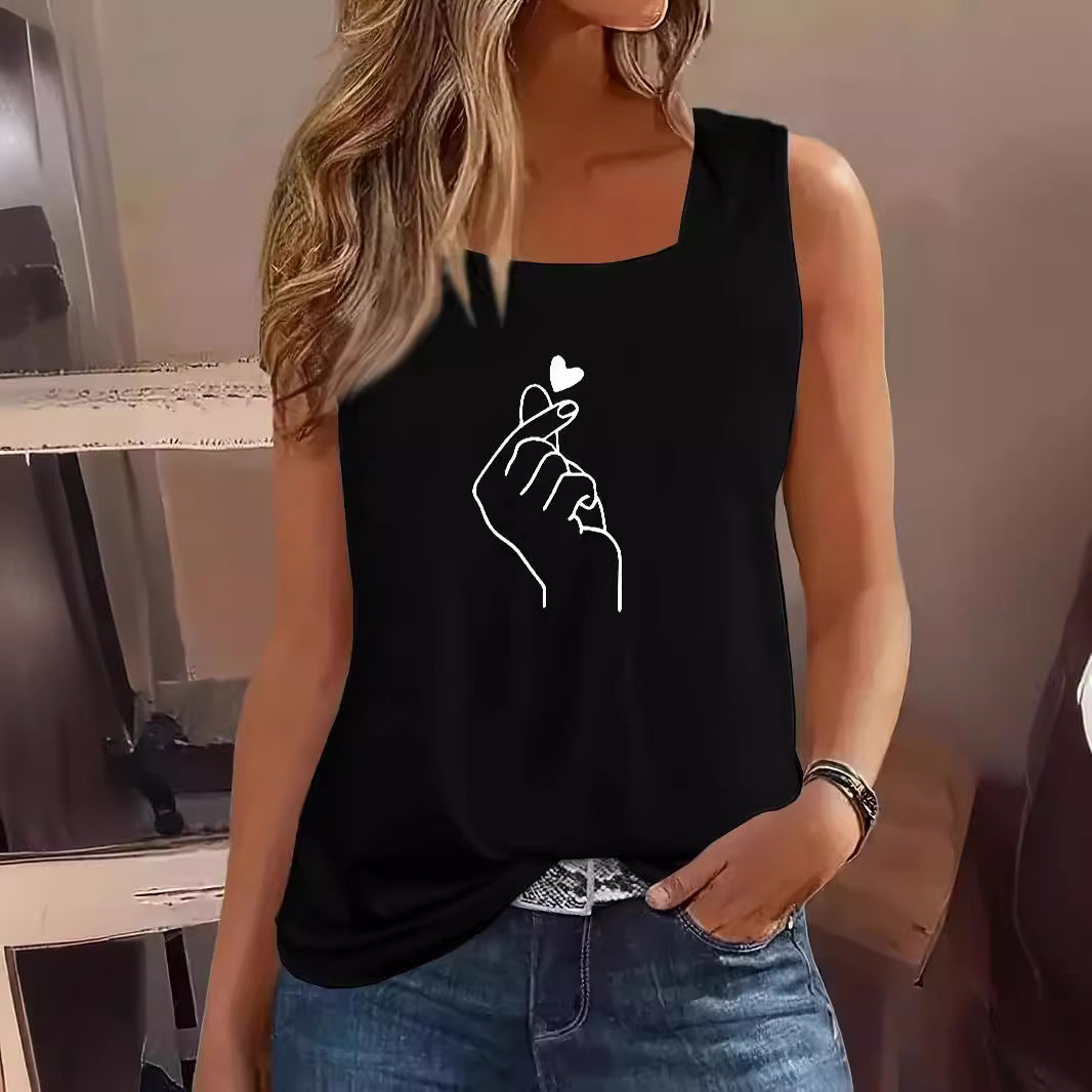 Women's Glamorous Heart Printing Sleeveless Casual Blouses