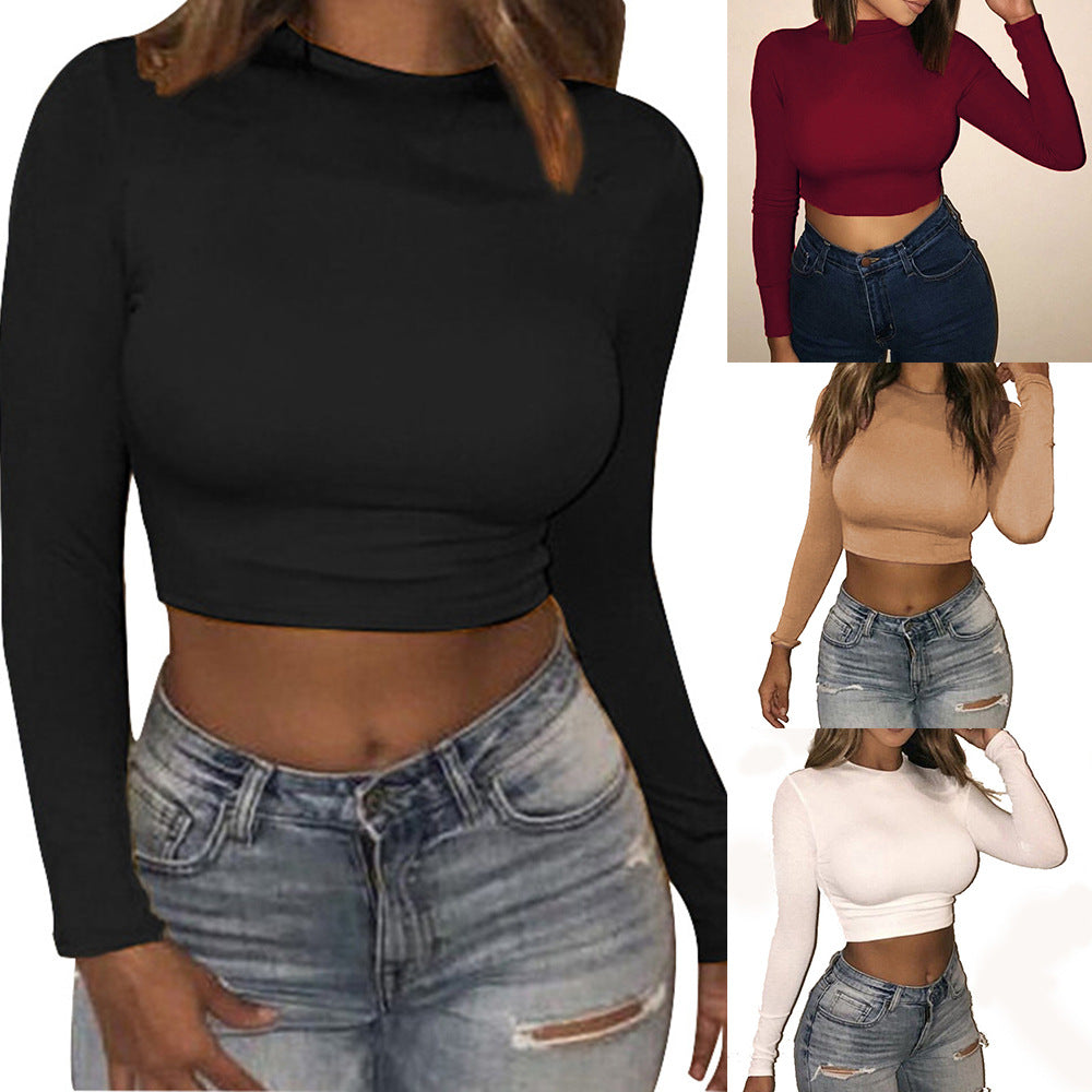 Women's Sexy Solid Color Tight Midriff-baring Long Blouses