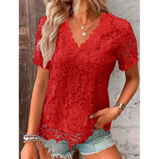 Summer Elegant Lace T-shirt With Sleeves Blouses