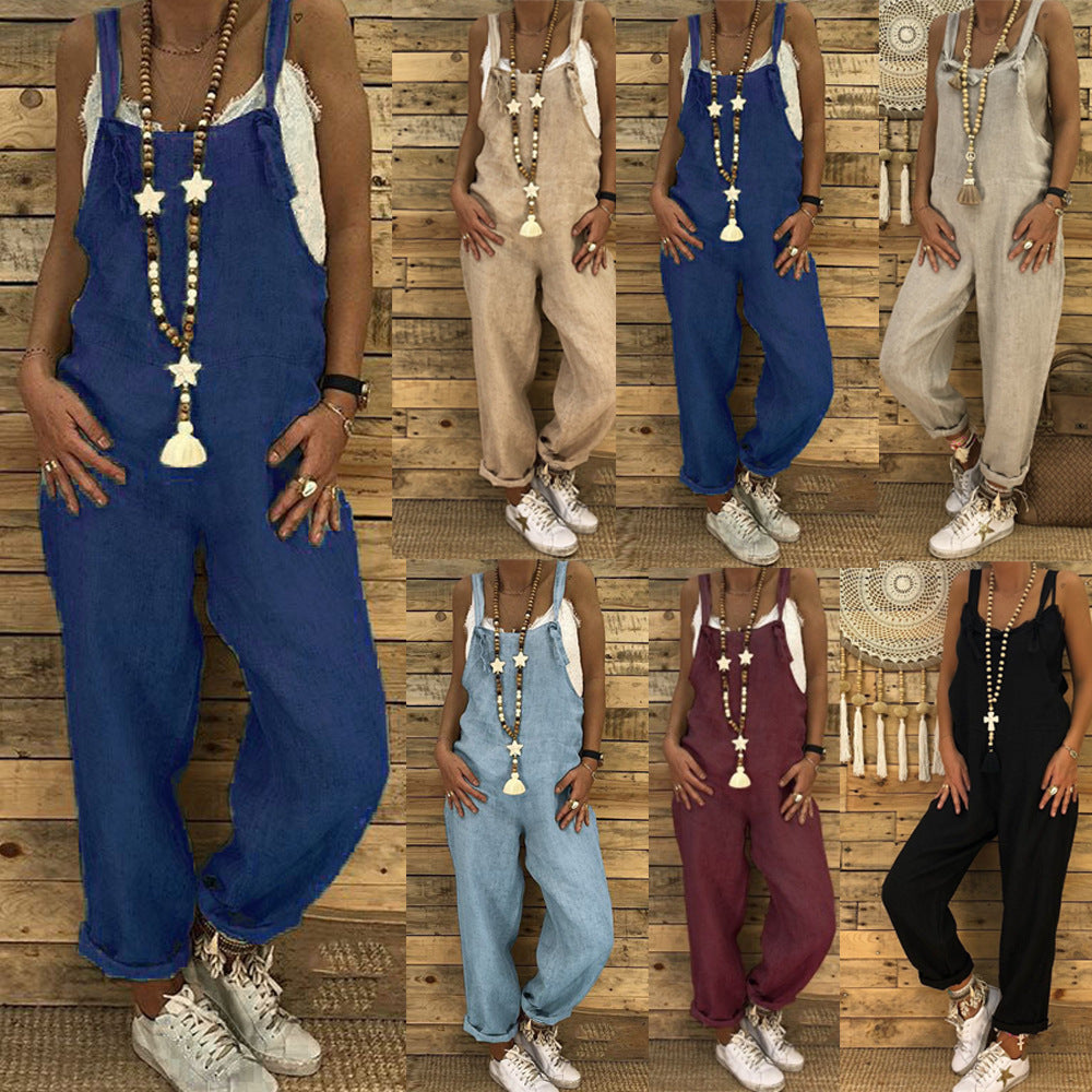 Women's Fashion Casual Loose Suspender Overalls Jumpsuits