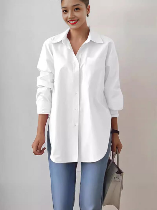 Chemise élégante à manches longues et revers pour femme, chemisiers à la mode