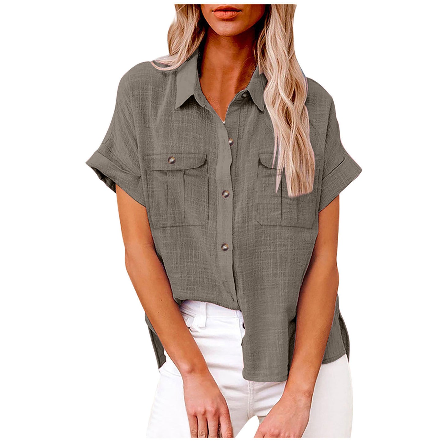 Women's Casual Double Pocket Split Sleeve Linen Shorts