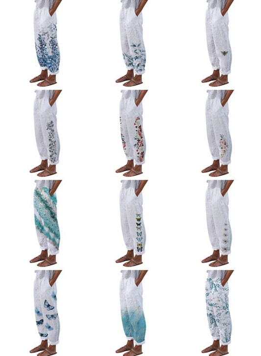 Women's Summer Sweet Fresh Vintage Print Leg Pants