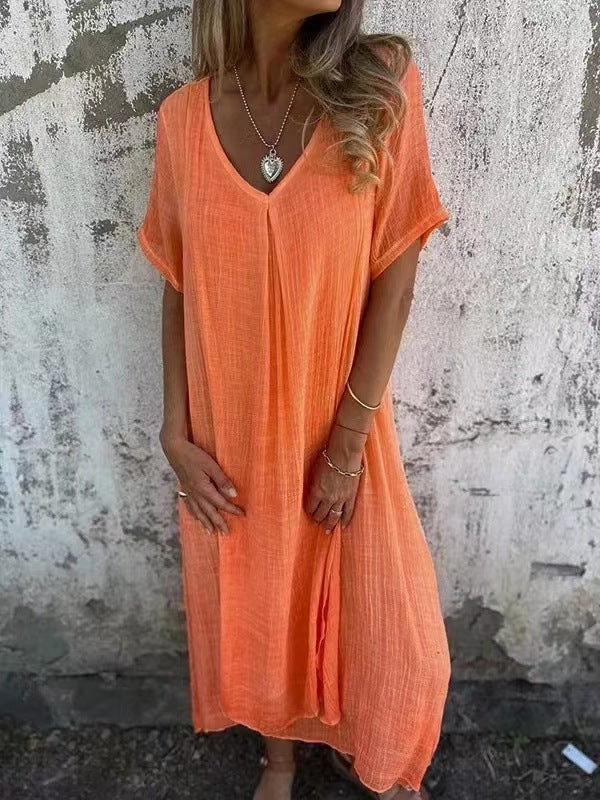 Casual Loose Dress Sleeve Solid Color Dresses