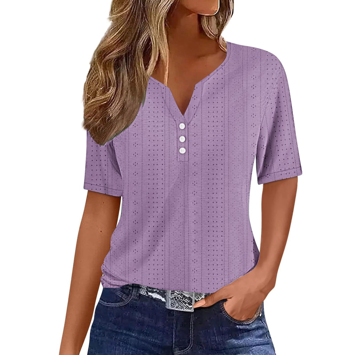 Women's Style Fashion Casual Loose Comfortable Jacquard Hollow Blouses