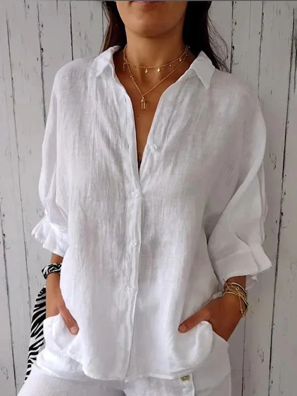 Spring Cotton Linen Back Design Shirt Blouses