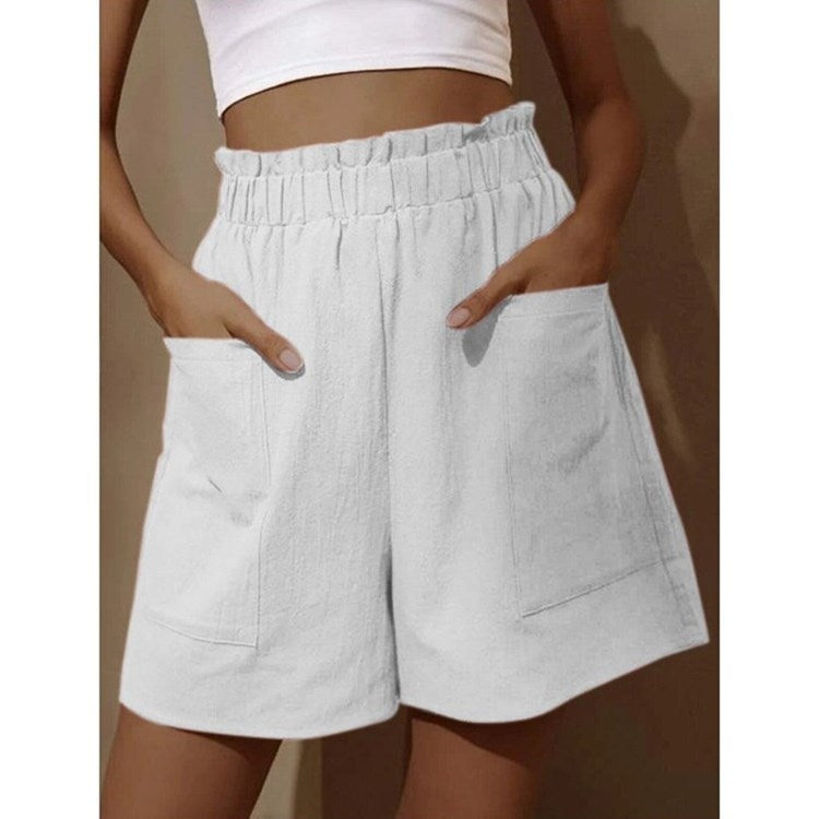 Short à jambes larges en lin taille haute pour femme