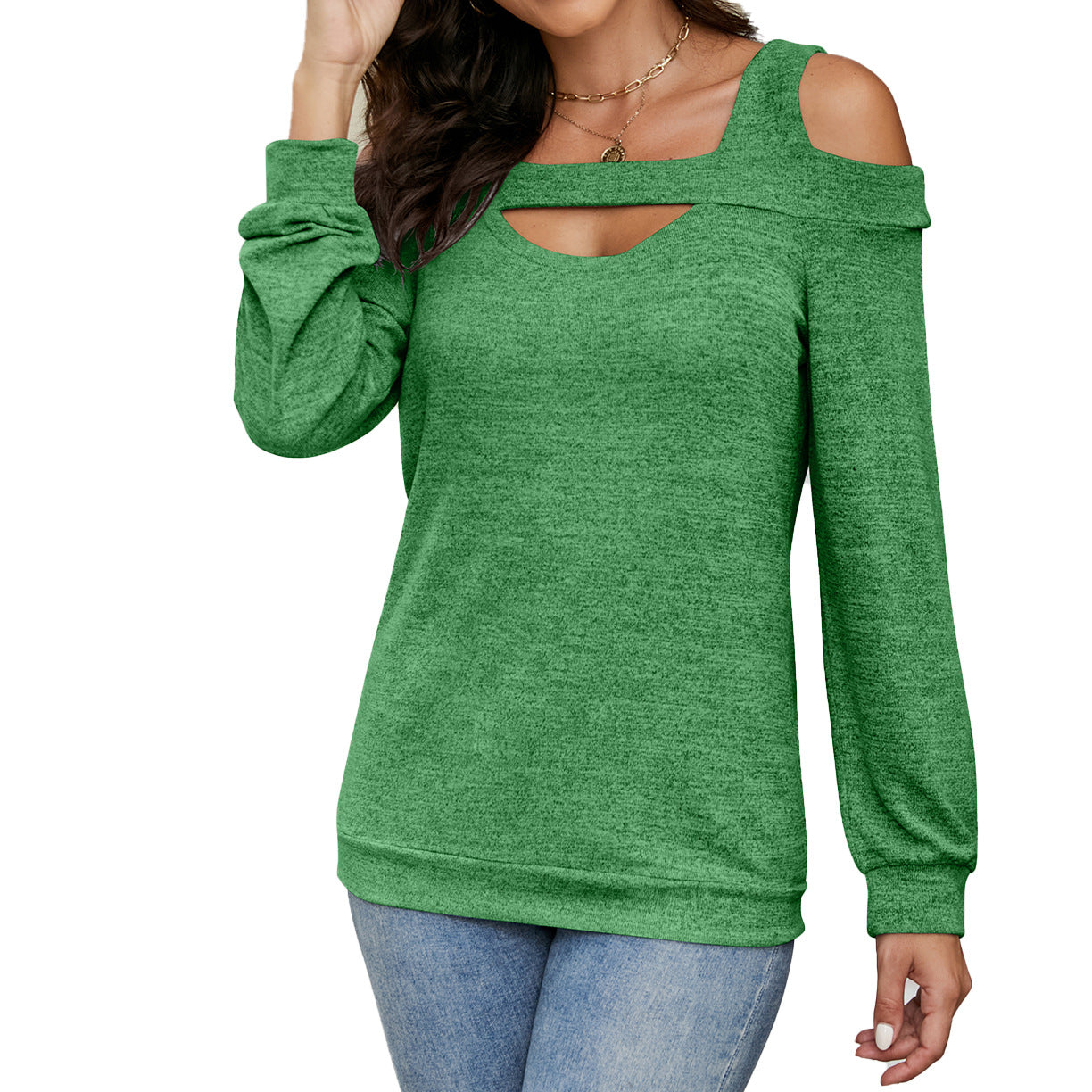 Women's Hollow-out Round Neck Solid Color Long Blouses