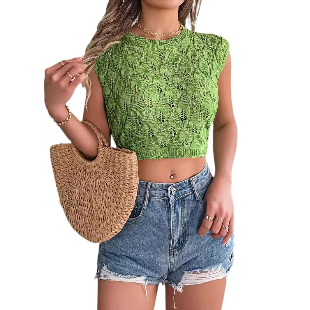 Women's Wind Hollow Leaves Knitted Holiday Tops