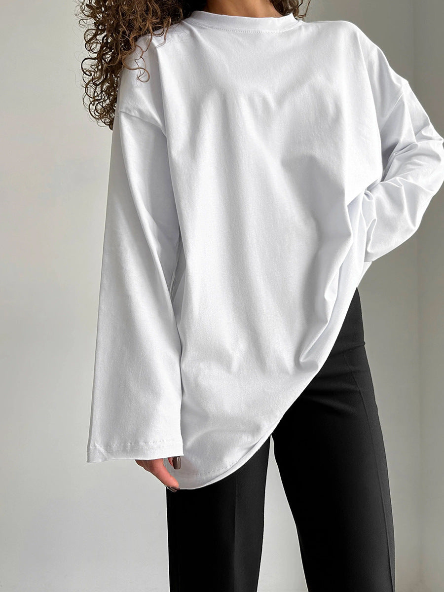 T-shirt en coton pour femmes, chemisiers amples de couleur unie, printemps