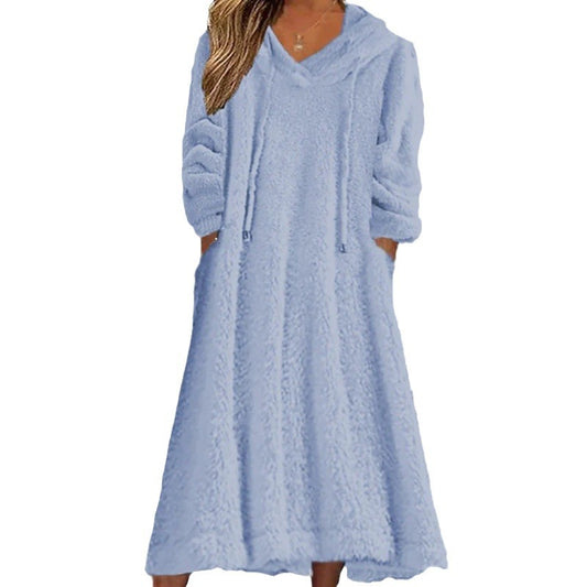 Loose Casual Fluff Hooded Long Sleeve Dresses