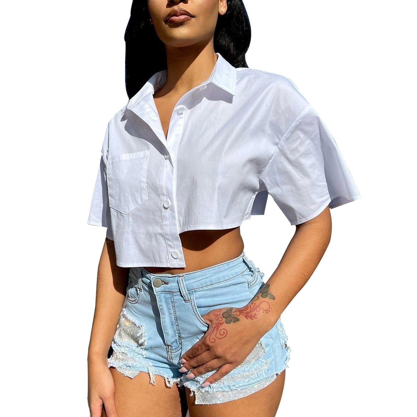 Damen Sommermode Casual Unregelmäßige Kurzarmhemd Blusen