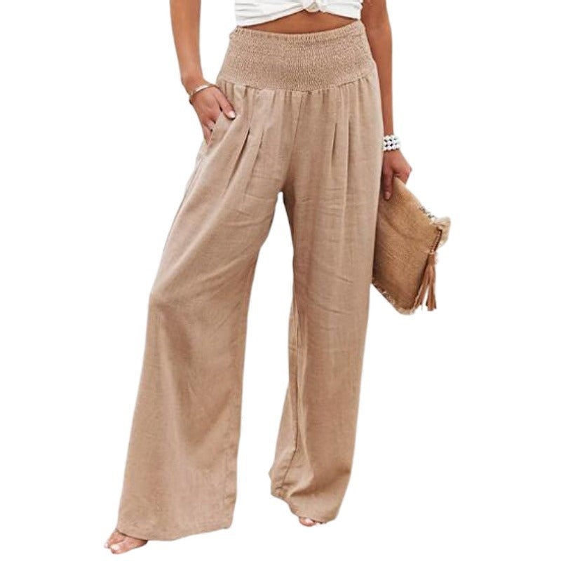 Women's High Waist Casual Wide Leg Cotton Pants