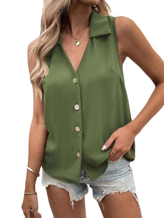 Women's Solid Color Loose Chiffon Shirt Sleeveless Blouses