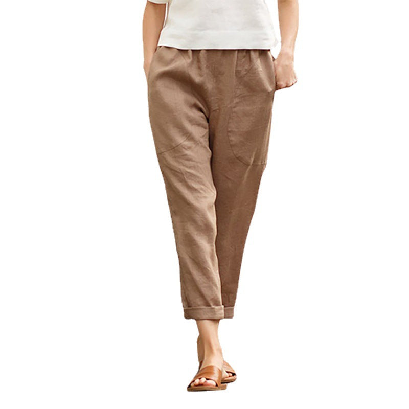 Women's Large Pocket Pure Color Comfort Cotton Pants